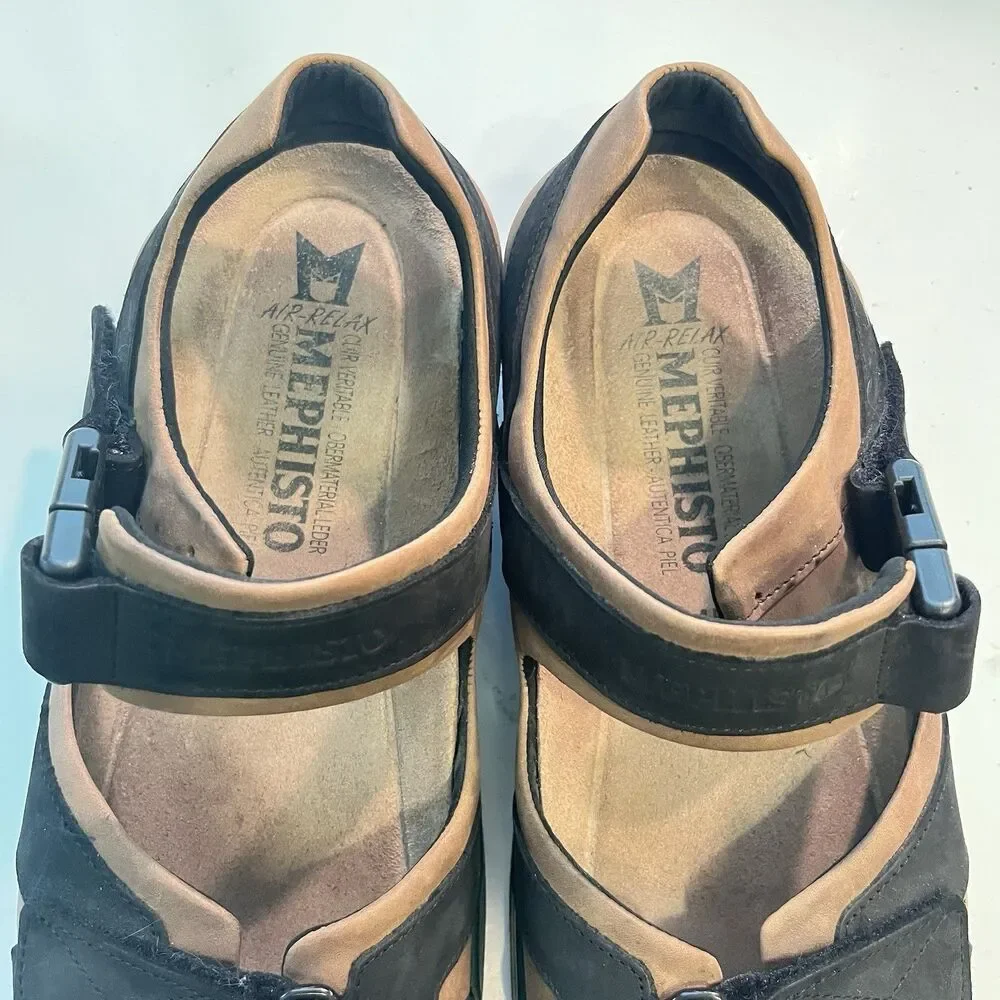 Mephisto Shark Fit Men's Size EU45 Black Brown Leather Comfort Sandals